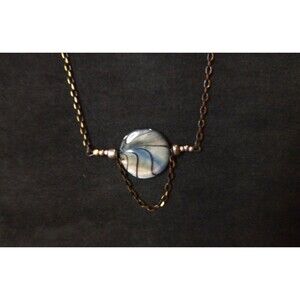 16" Women's Necklace Antique Copper & Black Tone Chain Abalone Pendant & Tassle